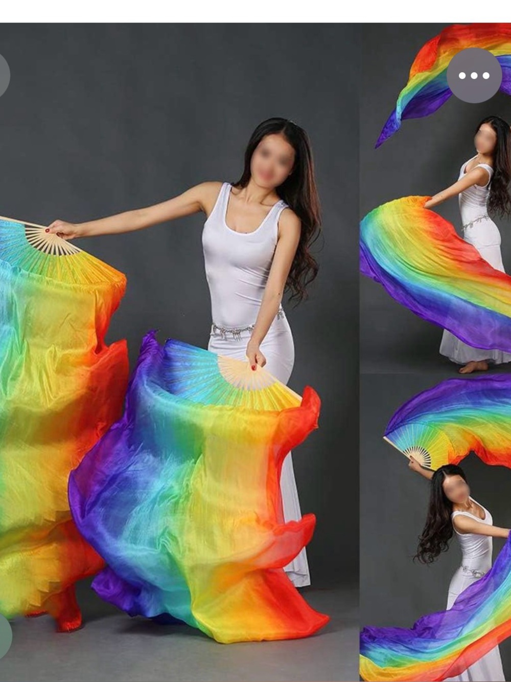 12 Rainbow Silk Dance Fan Veil - Multicolor